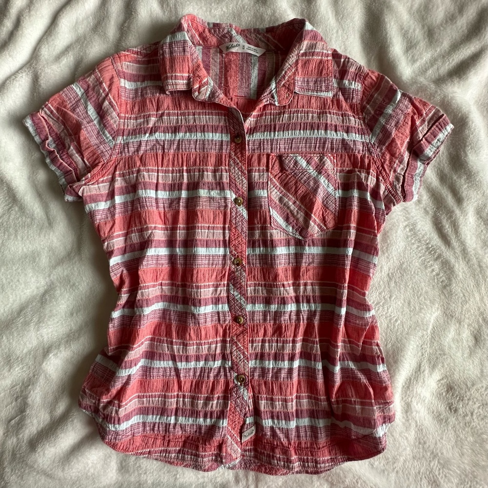 Woolrich Lightweigh Button Down Short Sleeve Plaid Print Cotton Shirt Sz M